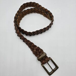 Brown Braided Belt with Antique Gold Brass Buckle Western Boho Casual Style